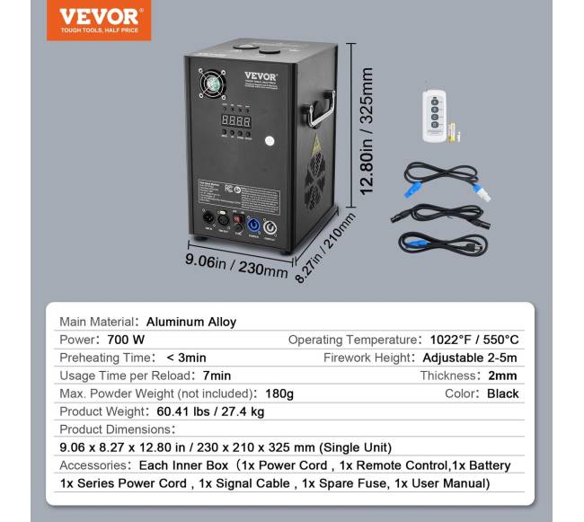 Šaltos ugnies fejerverkų aparatas 700W 2-5m6