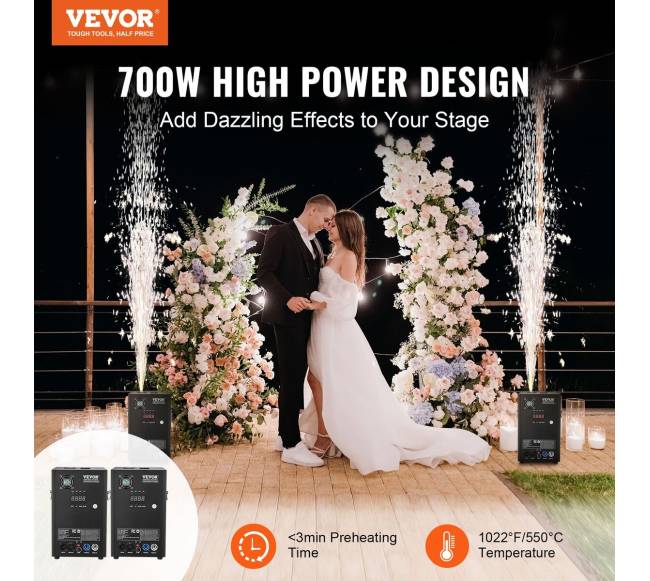 Šalto žiežirbų fejerverkų mašina x2 700W 2-5m renginiams1