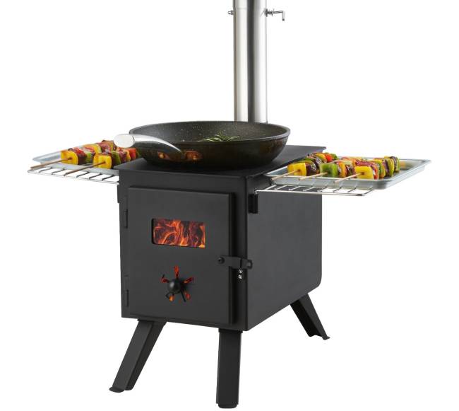 Nešiojama židinio krosnis su 8 vamzdžiais0