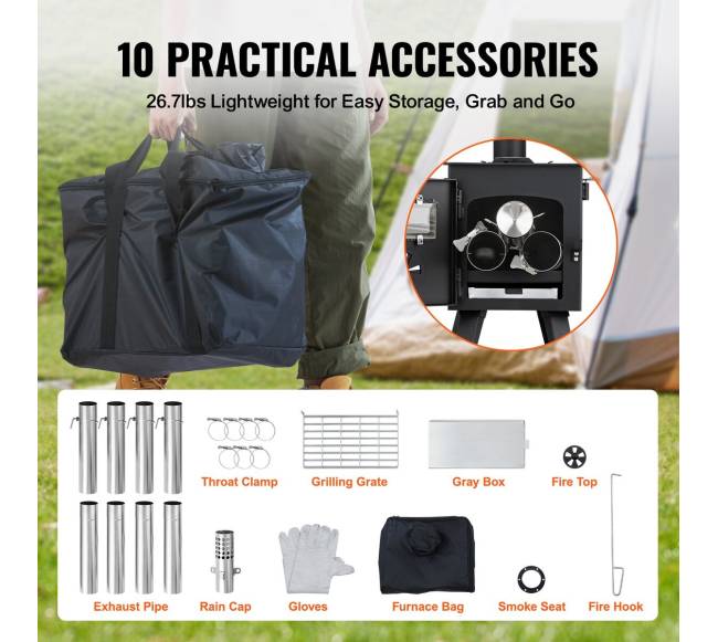 Nešiojama židinio krosnis su 8 vamzdžiais2