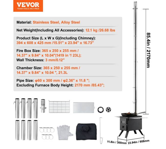 Nešiojama židinio krosnis su 8 vamzdžiais6