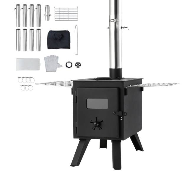 Nešiojama židinio krosnis su 8 vamzdžiais8